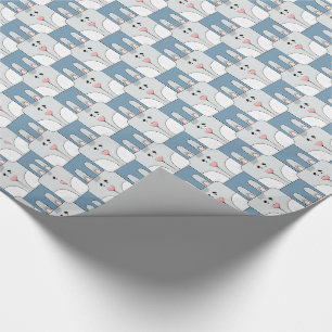 Papier Cadeau Team v2 gris et bleu de visage de lapin -