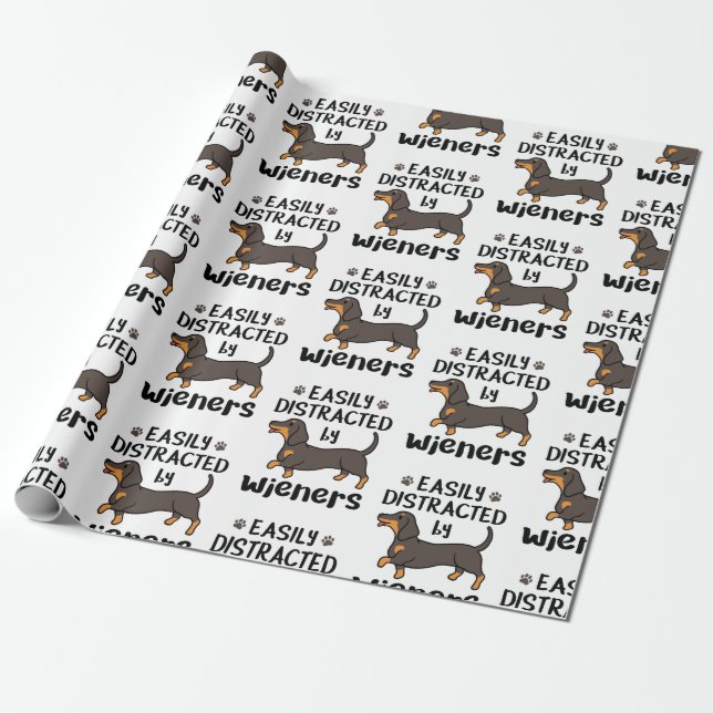 Papier Cadeau Teckel facilement distrait par les saucisses (Déroulé)