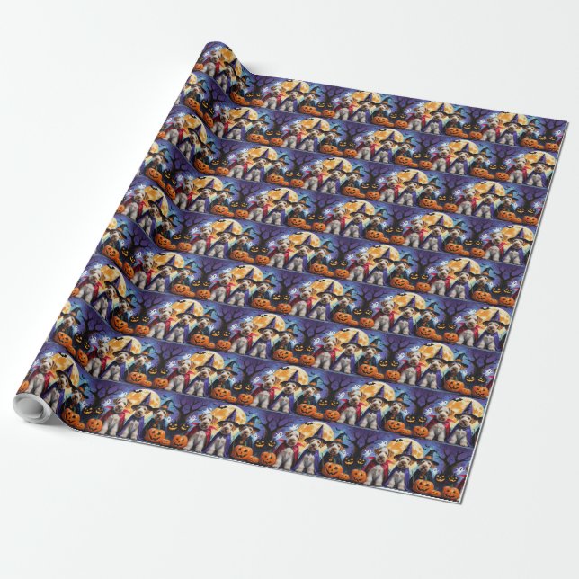 Papier Cadeau Teckels Airedale Halloween Citrouille Drôle (Déroulé)