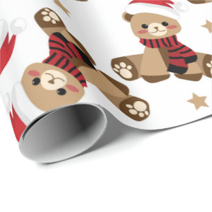 Papier Cadeau Teddy Bear avec le Père Noël Casquette Motif vacan