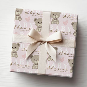 Papier Cadeau Teddy Bear BABY SHOWER rose