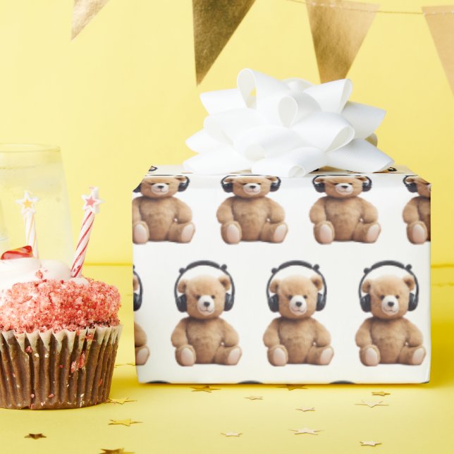 Papier Cadeau Teddy Porter un casque (Fête d'anniversaire)