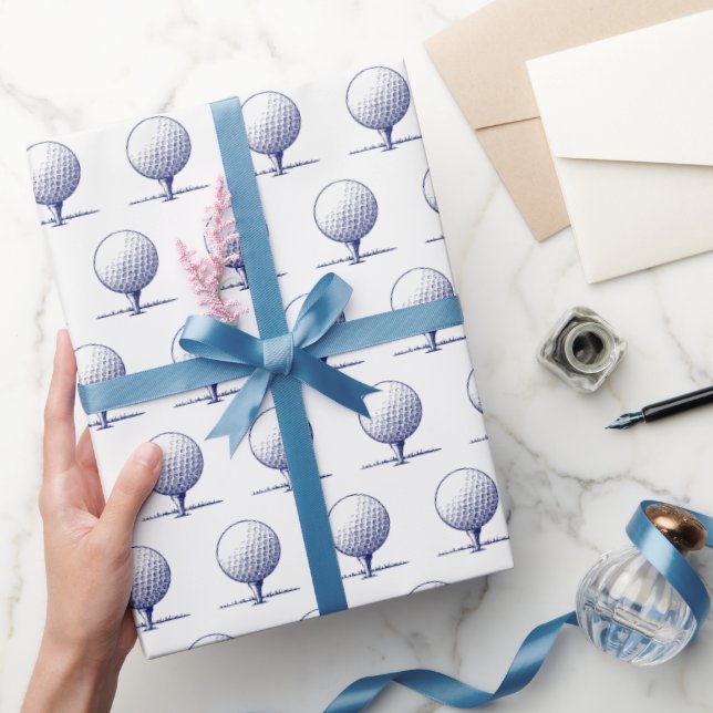 Papier Cadeau Tee de golf stylisé vintage bleu (Cadeaux)