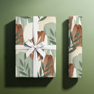 Papier Cadeau Teinte de sauge aquarelle organique verte et botan