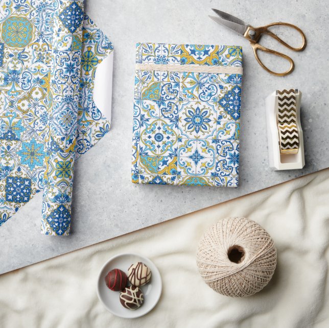 Papier Cadeau Teintes méditerranéennes/ Azulejos (Artisanat)