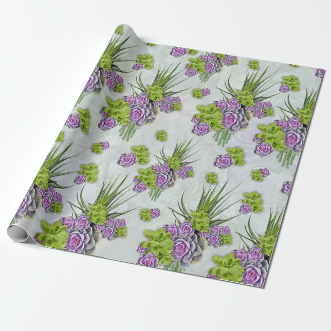Papier Cadeau Teintes succulentes de la mer Vert & Lavande (Déroulé)