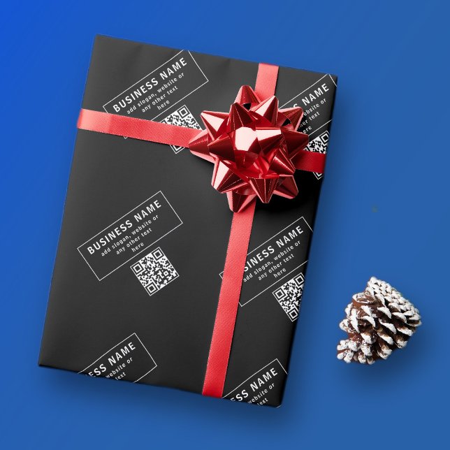 Papier Cadeau Télécharger le code QR ou le logo | Noir Moderne (Créateur téléchargé)