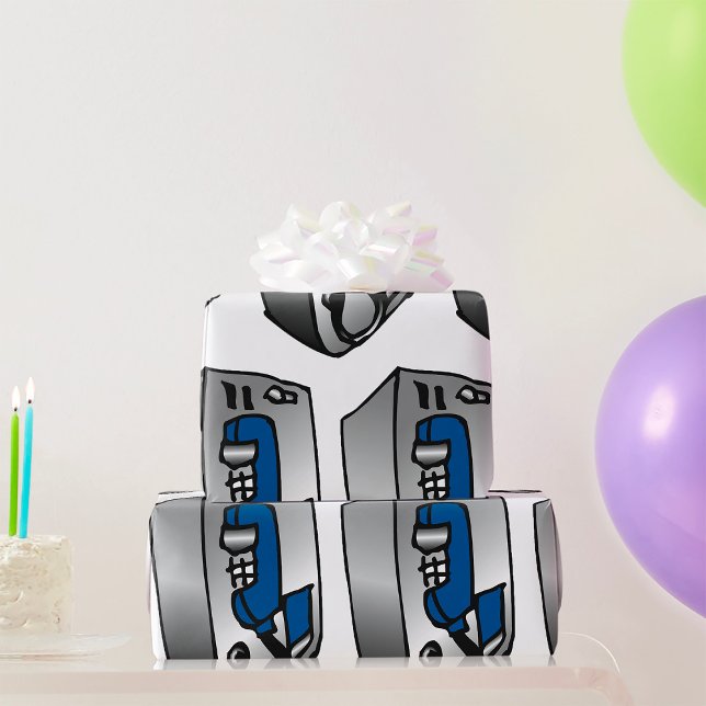 Papier Cadeau Téléphone public rétro bleu et argent (Créateur téléchargé)
