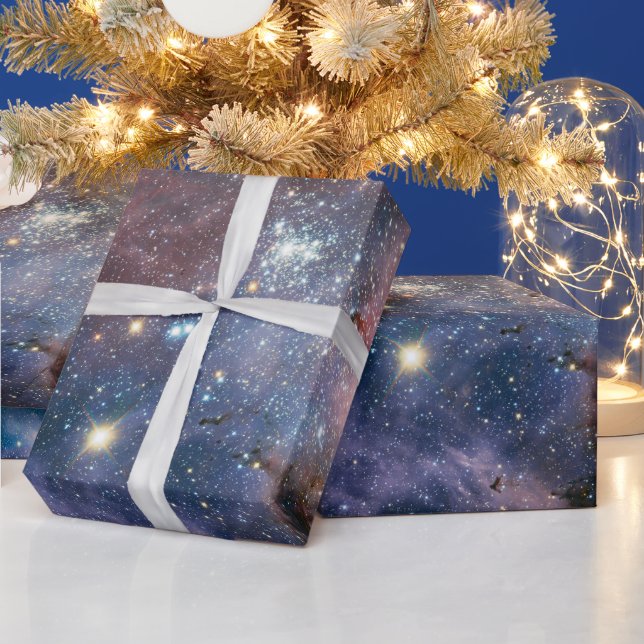 Papier Cadeau Télescope Nebula Hubble Carina Rouge et Bleu (Vacances)