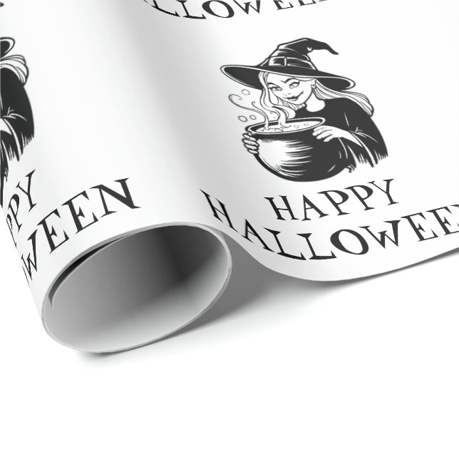 Papier Cadeau Tendance Éffrayant Halloween sorcière Cauldron (Coin rond)