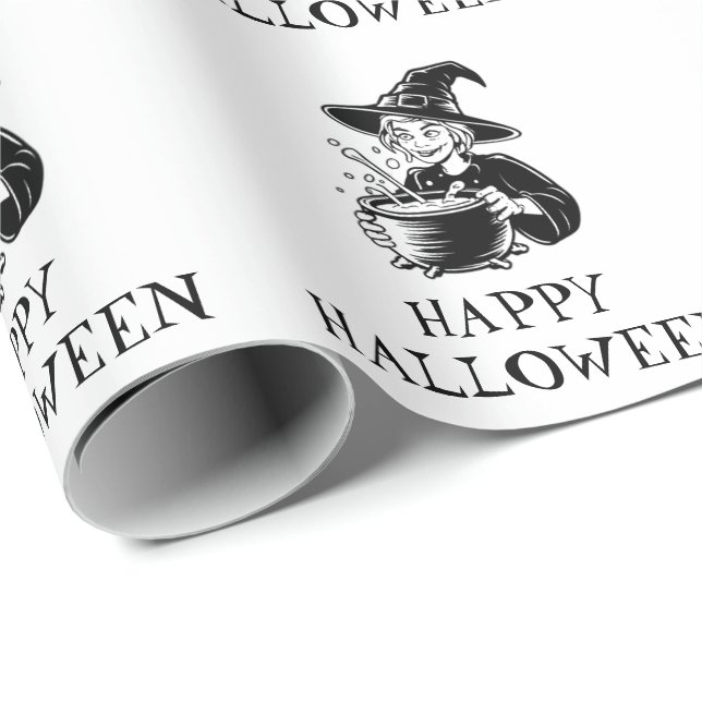 Papier Cadeau Tendance Éffrayant Halloween sorcière Cauldron (Coin rond)