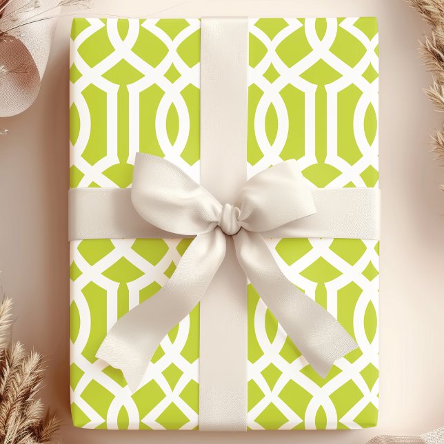 Papier Cadeau Tendance vert citron et blanc Motif de treillis ma (Créateur téléchargé)
