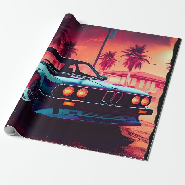 Papier Cadeau Tendances Synthwave - BMW Classics AI-Génération A (Déroulé)