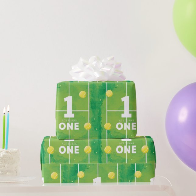 Papier Cadeau Tennis 1er anniversaire sur le court (Cadeaux de fête)