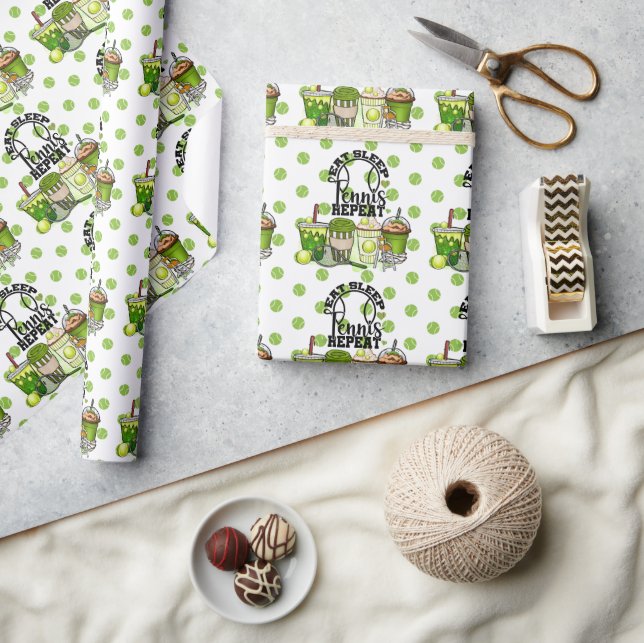 Papier Cadeau Tennis Eat Sleep Tennis Répéter drôle anniversaire (Artisanat)