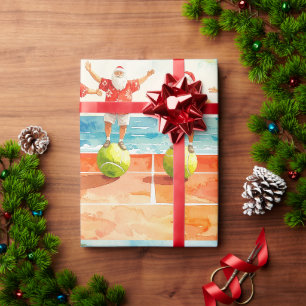 Papier Cadeau Tennis Noël Été avec le Père Noël à la plage