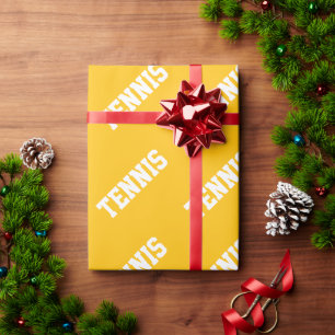 Papier Cadeau TENNIS Texte blanc athlétique sur fond jaune orang