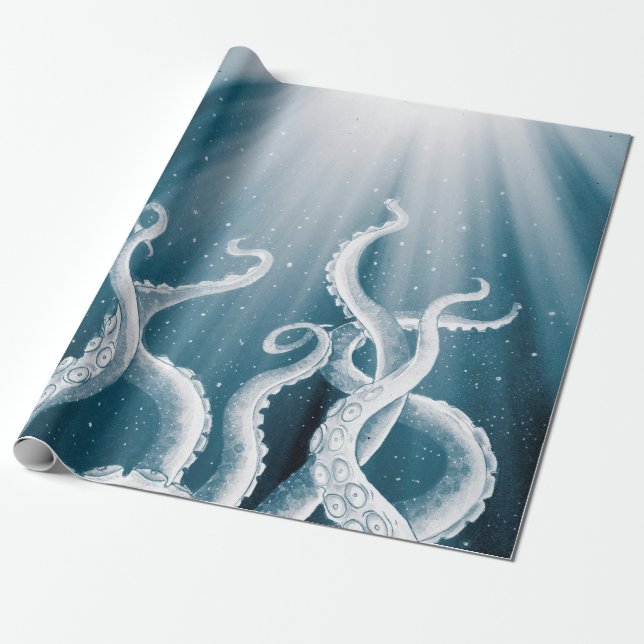 Papier Cadeau Tentacles Galaxy Blue Moon Rays (Déroulé)