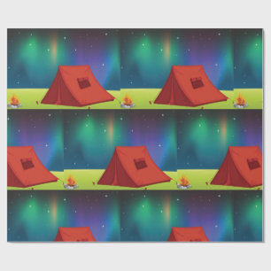 Papier Cadeau Tente de camping sous les lumières du Nord vibrant