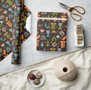 Papier Cadeau Tente de randonnée Bushcraft Camping Pattern 2