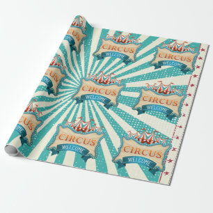 Papier Cadeau Tente turquoise de Cirque Rouge Anniversaire Pape 
