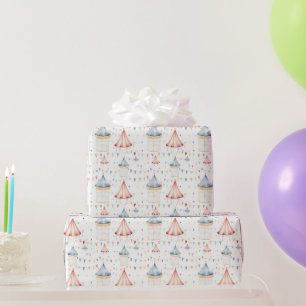 Papier Cadeau Tentes de cirque roses et bleues mignonnes pour Ba