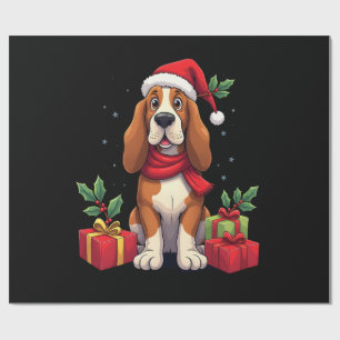 Papier Cadeau Tenues de Noël drôles de chien Basset Hound Chapea