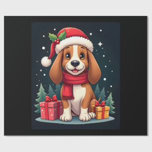 Papier Cadeau Tenues de Noël pour chien Basset Hound Chapeau de