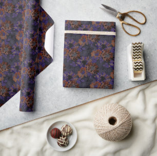 Papier Cadeau Terracotta, fleurs violettes sur un gris velouté