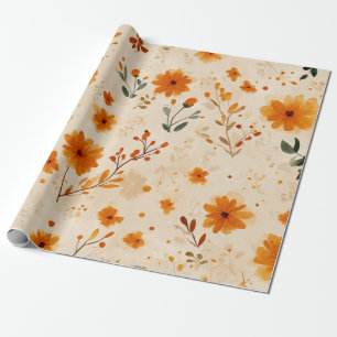 Papier Cadeau Terracotta Orange Pêche Fleur Féminine Bohème