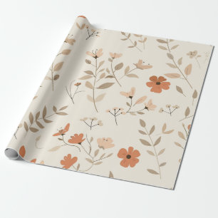 Papier Cadeau Terracotta Orange Pêche Fleur Sauvage Féminin Boho