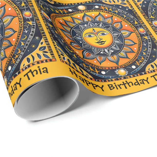 Papier Cadeau Terracotta Sun Personnaliser Nom Anniversaire Roll (Coin rond)