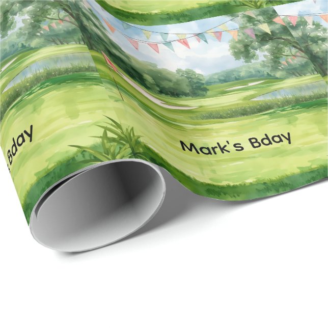 Papier Cadeau Terrain de golf aquarelle  (Coin rond)