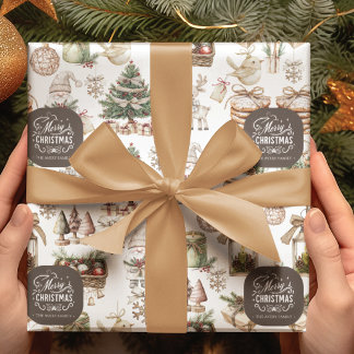 Papier Cadeau Terrain d'hiver personnalisé avec oiseaux et ornem