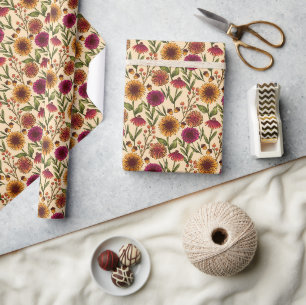 Papier Cadeau Terrain floral de tournesol d'automne sur crème