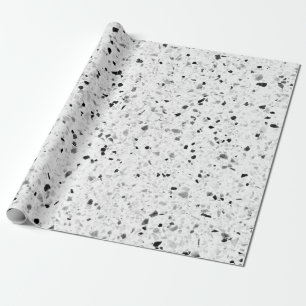 Papier Cadeau Terrazzo Élégant Rétro Gris Noir Et Blanc