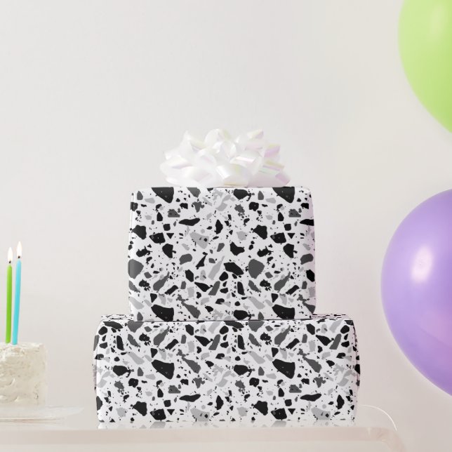 Papier Cadeau Terrazzo noir et blanc (Cadeaux de fête)