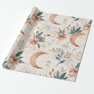 Papier Cadeau Terre cuite crème Lune croissante Floral Céleste