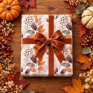 Papier Cadeau Terre cuite et feuilles d'automne Bourgogne Boho