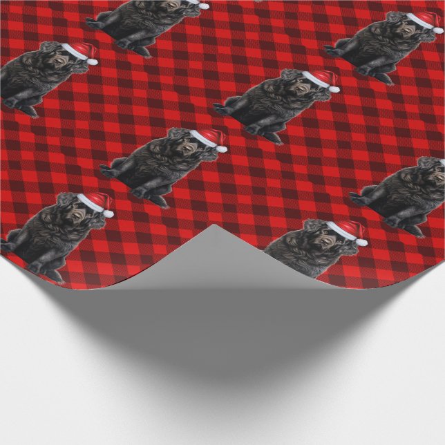Papier Cadeau Terre-Neuve Chien et Red Holiday Plaid Christmas (Coin)