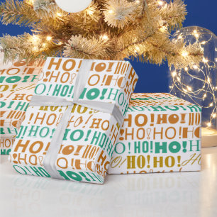 Papier Cadeau Terre Vert Orange et Or Noël HO! Oh ! Oh !