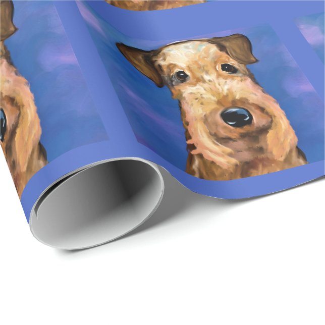 PAPIER CADEAU TERRIER AIREDALE          (Coin rond)