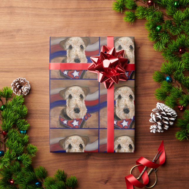 PAPIER CADEAU TERRIER AIREDALE        (Cadeau de vacances)