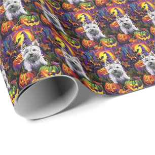 Papier Cadeau Terrier blanc de l'Ouest Halloween sorcière