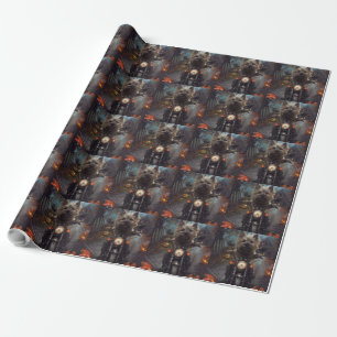 Papier Cadeau Terrier Cairn à moto Halloween effrayant