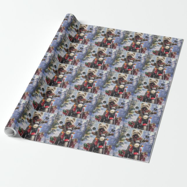 Papier Cadeau Terrier Cairn à moto Noël (Déroulé)
