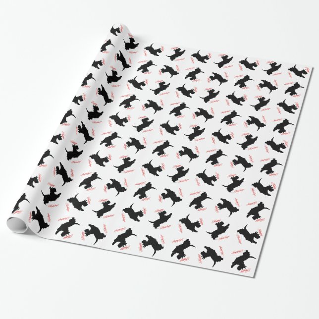 Papier Cadeau Terrier Écossais Joyeuses Fêtes (Déroulé)