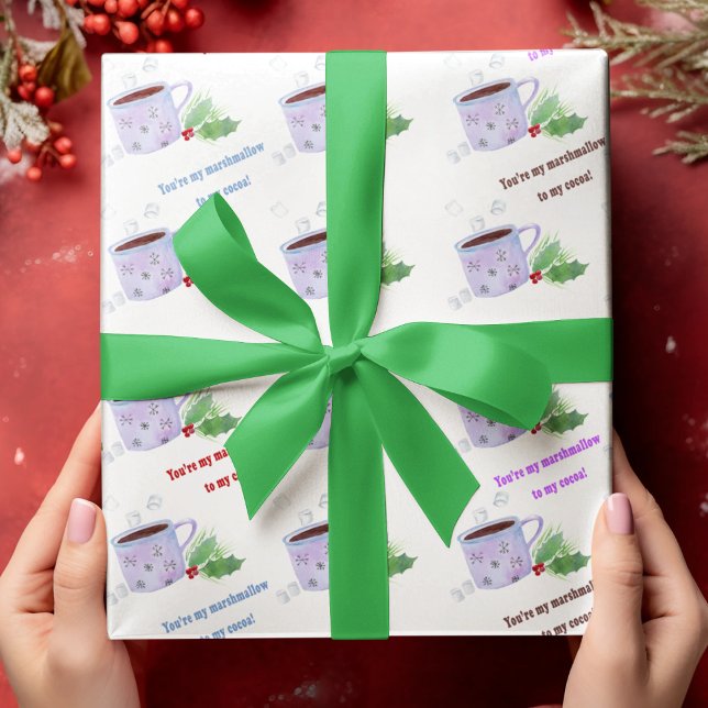 Papier Cadeau T'es le marshmallow à mon cacao aquarelle (Enhance your gift exchange with heartwarming affection: "You're The Marshmallow To My Cocoa.")