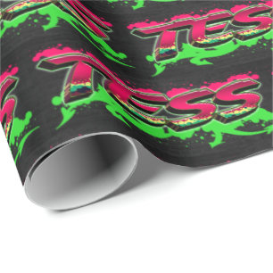 Papier Cadeau Tess prénom Graffiti red green
