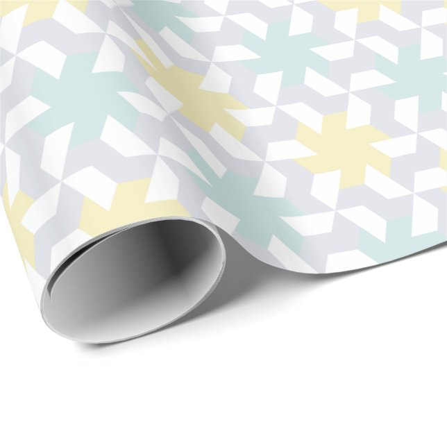 Papier Cadeau Tessellation moderne de Pinwheel verte et jaune (Coin rond)